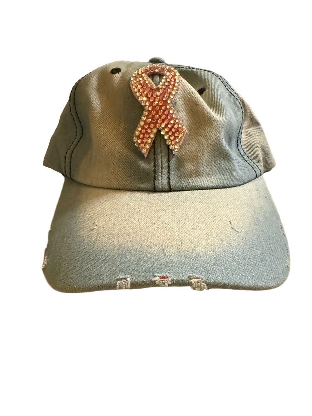 Denim Cap with Pink Ribbon Accent NWOT